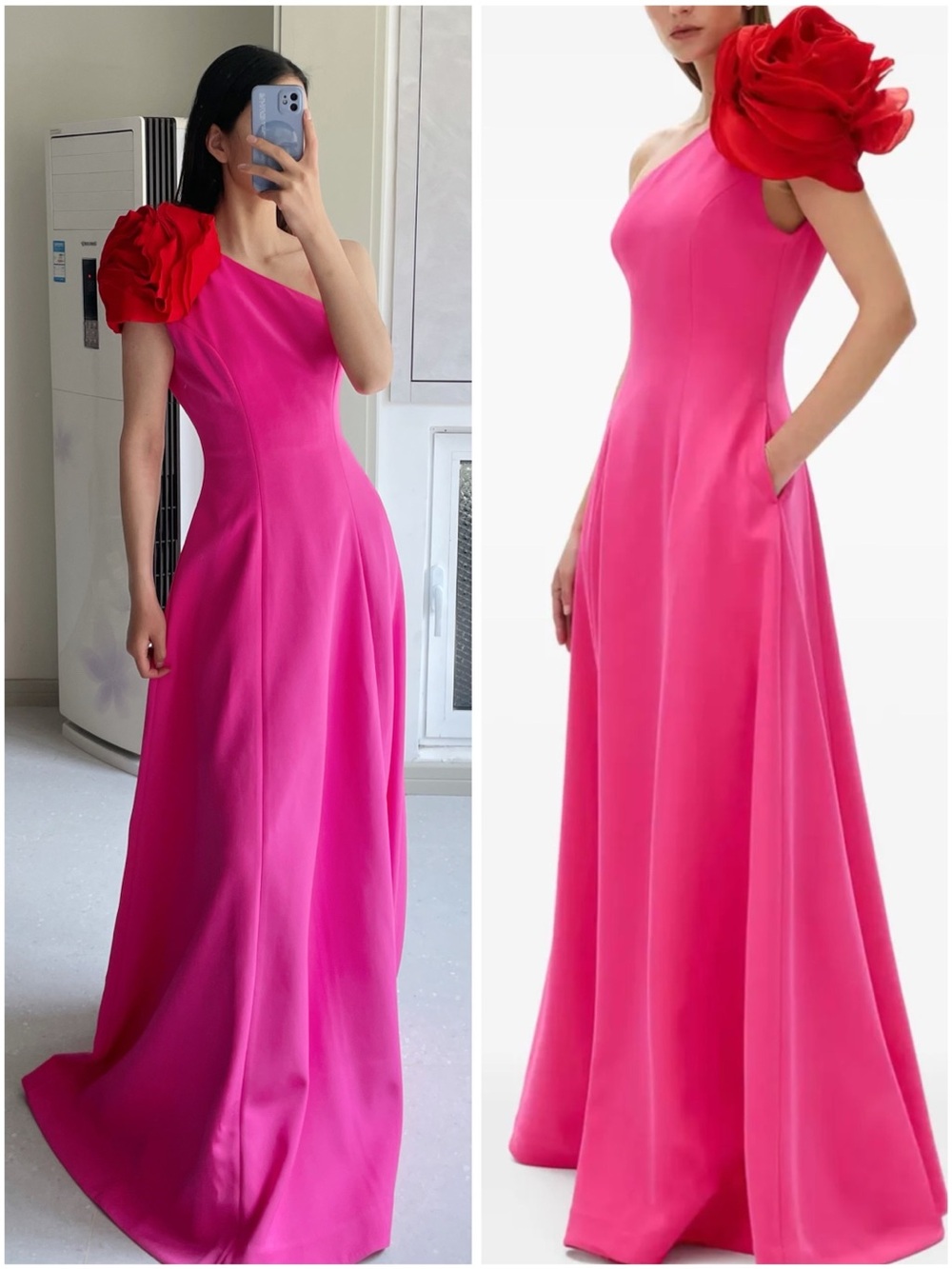 RACHEL GILBERT Vya Gown One-Shoulder Hot Pink Evening Gown, US8 10 12